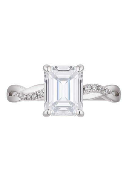 925 Silver Emerald Cut Solitaire Ring with Twisted Band – Classic Elegant Zircon Ring for Women