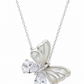Elegant Silver Butterfly Pearl CZ Pendant Necklace