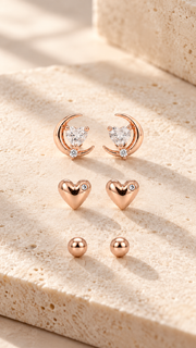 Moon Heart, Heart Ball Earrings Set - Aaryahi Silver jewellery product photo