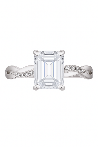 925 Silver Emerald Cut Solitaire Ring with Twisted Band – Classic Elegant Zircon Ring for Women