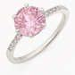 925 Silver Pink Solitaire Ring with Side Zircons – Romantic Elegant Promise Ring for Women
