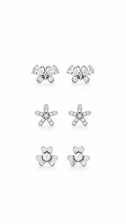 Butterfly, Starfish & Pearl Flower Stud Earrings Set - Aaryahi Silver jewellery product photo