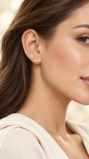 Bow, Floral Cluster Solitaire Stud Earrings Set - Aaryahi Silver jewellery product photo