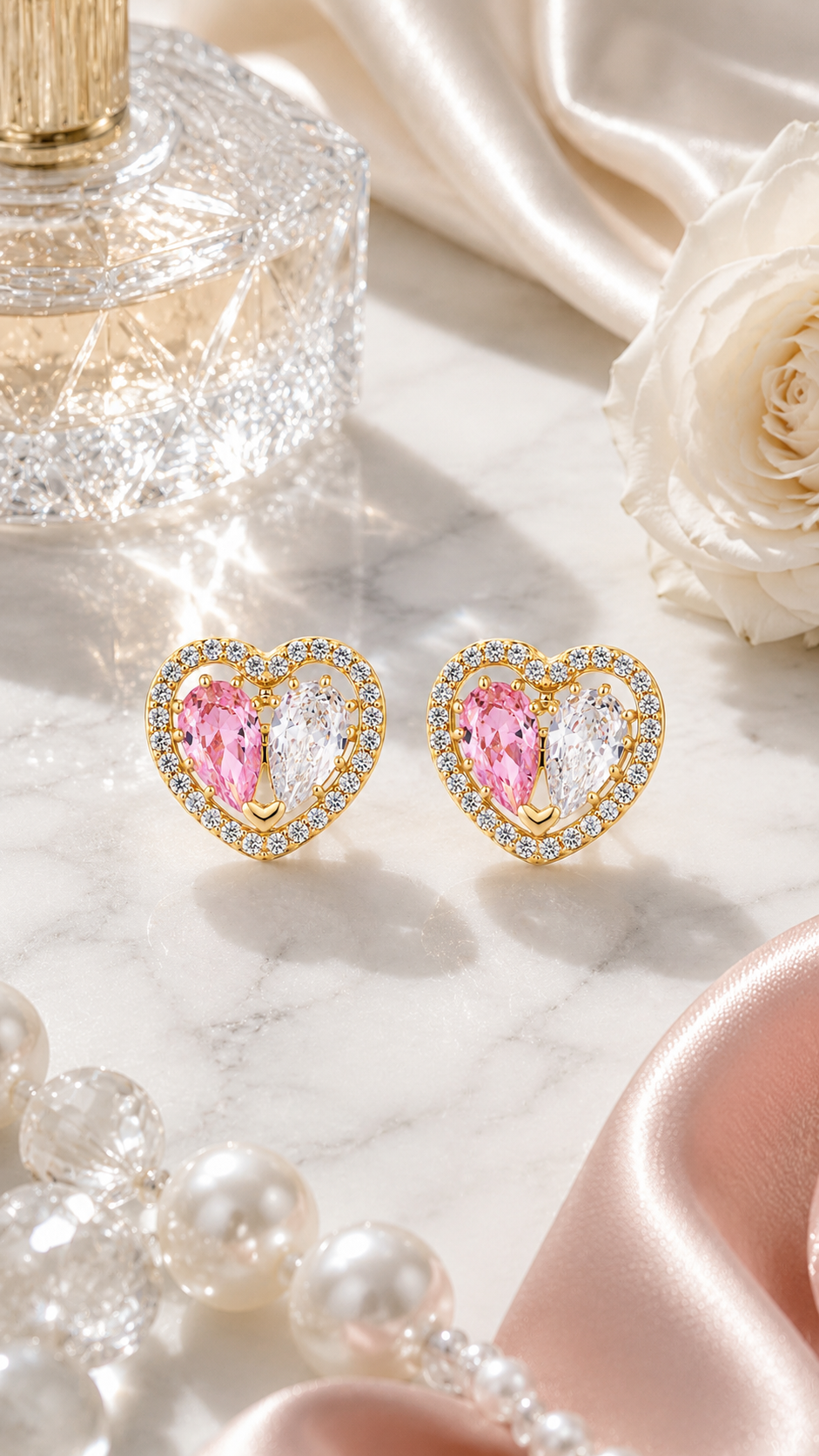 Pink & White Heart Earrings
