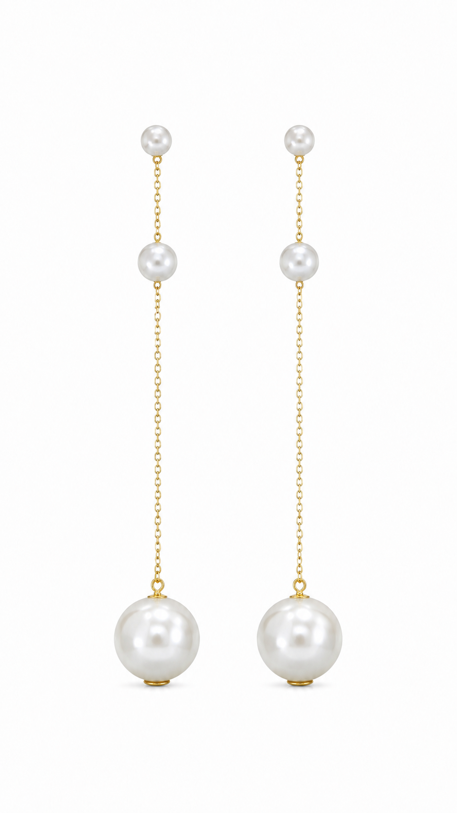 Triple Pearl Long Chain Earrings