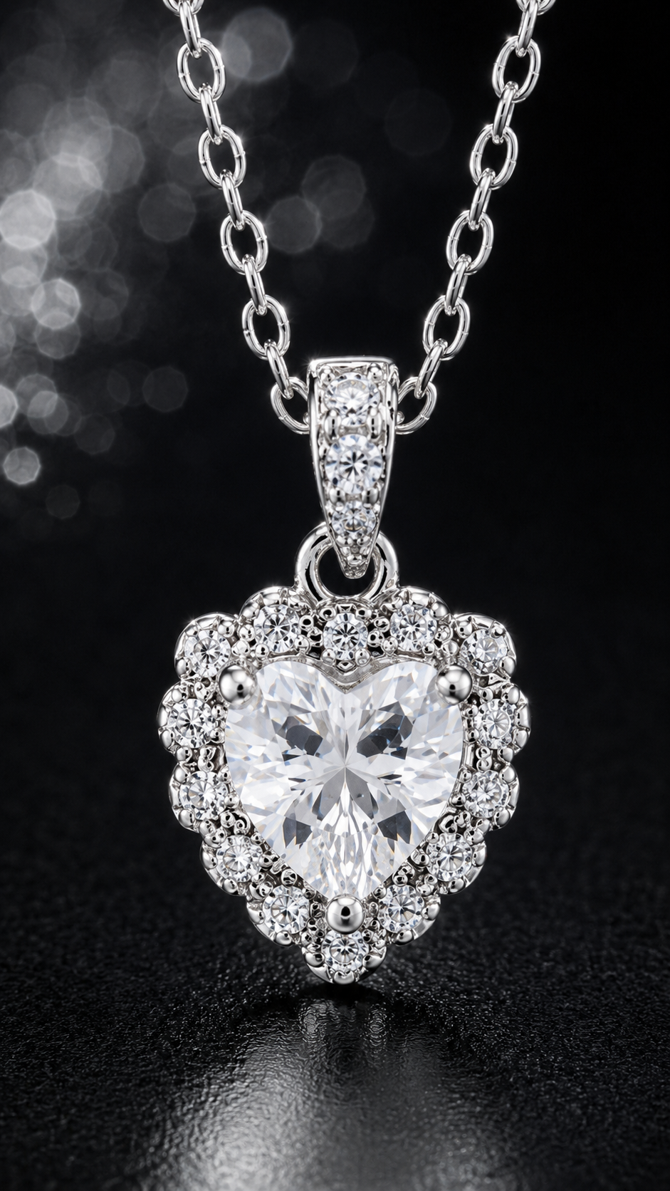 Silver Heart Halo Necklace