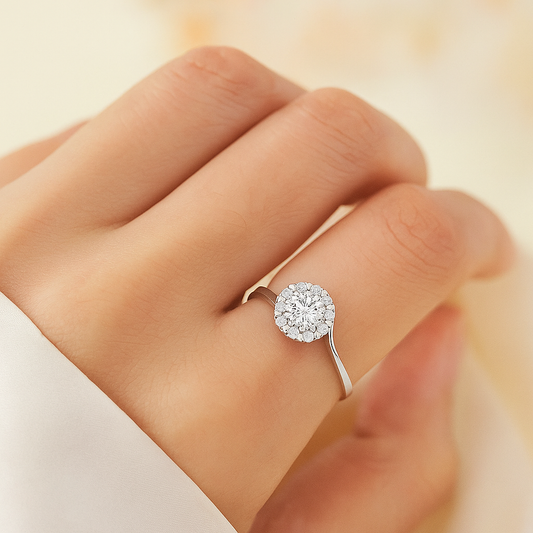 Classic Halo Round Solitaire Ring with Side Twist