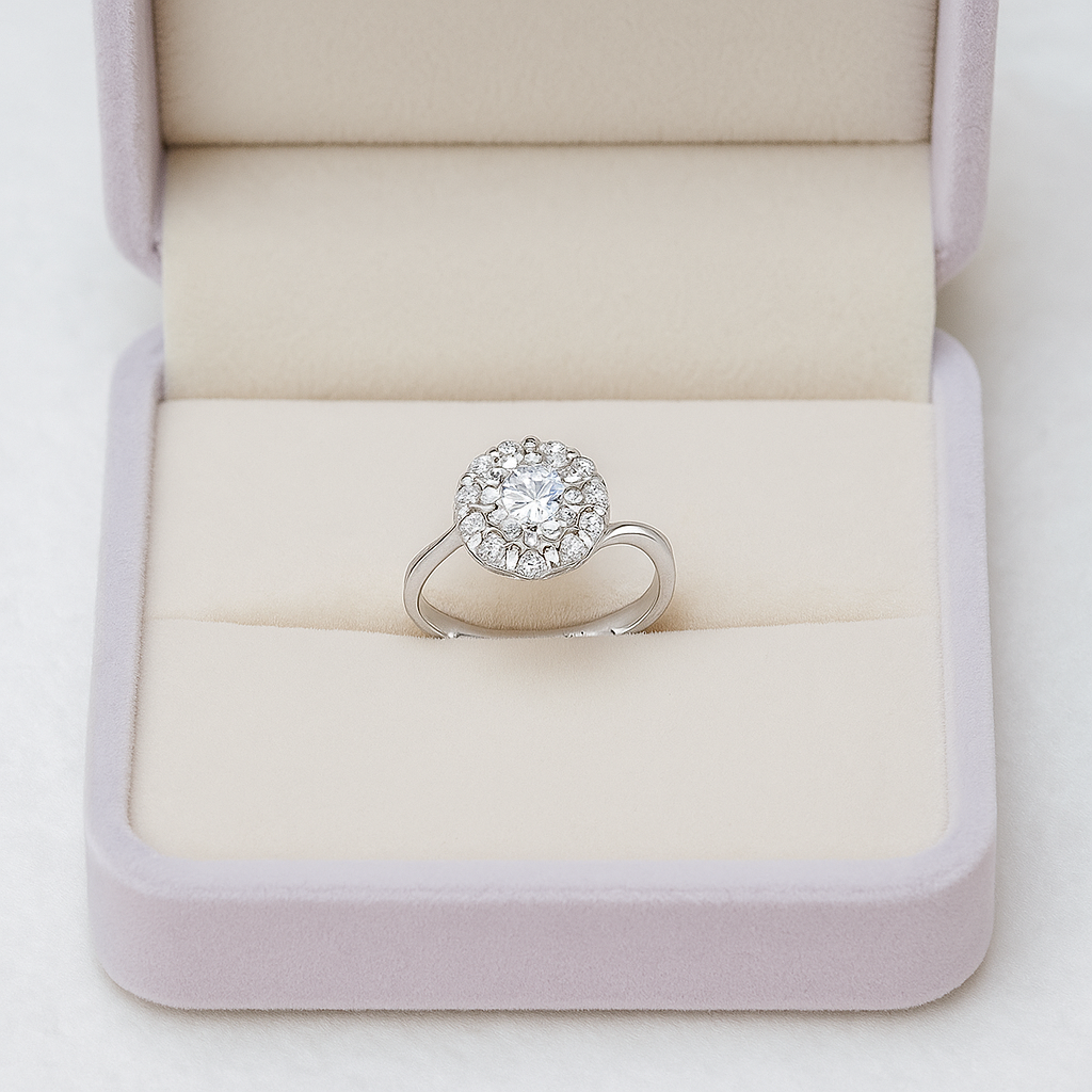 Classic Halo Round Solitaire Ring with Side Twist
