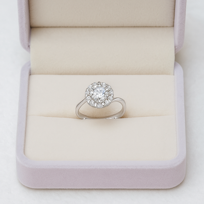 Classic Halo Round Solitaire Ring with Side Twist