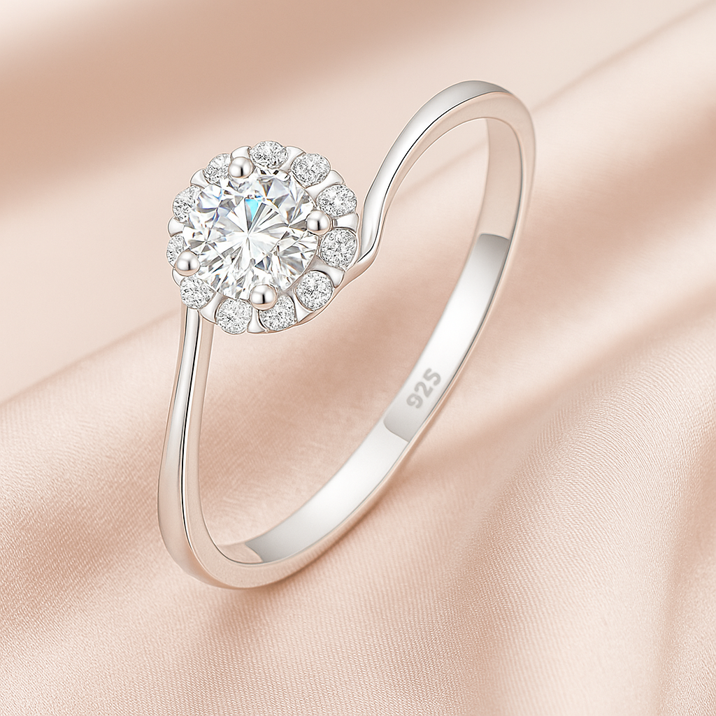 Classic Halo Round Solitaire Ring with Side Twist