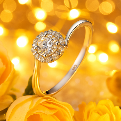 Classic Halo Round Solitaire Ring with Side Twist