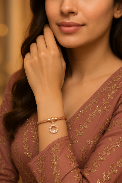 Rose Gold Mesh Bracelet with Floral Zircon Charm for Women