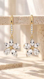 CZ Floral Drop Earrings - Aaryahi Silver jewellery product photo