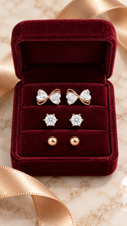 Bow, Solitaire & Ball Stud Earrings Set - Aaryahi Silver jewellery product photo
