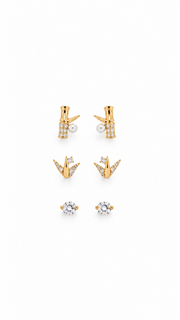 Bamboo Pearl, Origami Bird Solitaire Earrings Set - Aaryahi Silver jewellery product photo