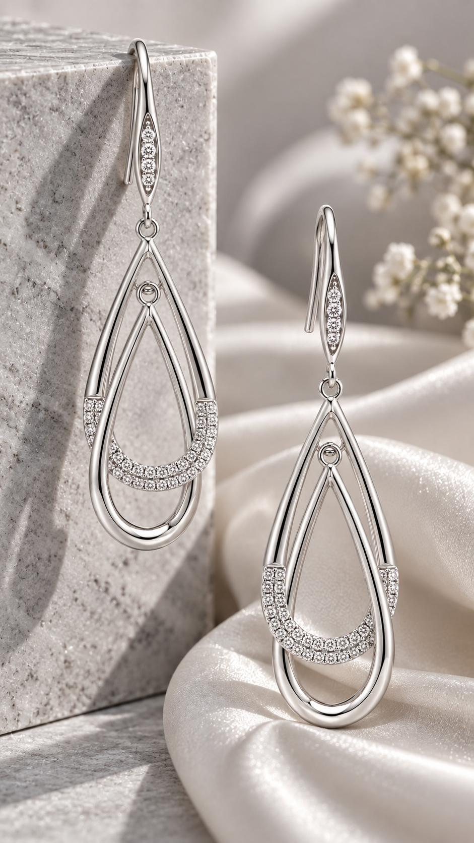 Silver Teardrop Dangle Earrings