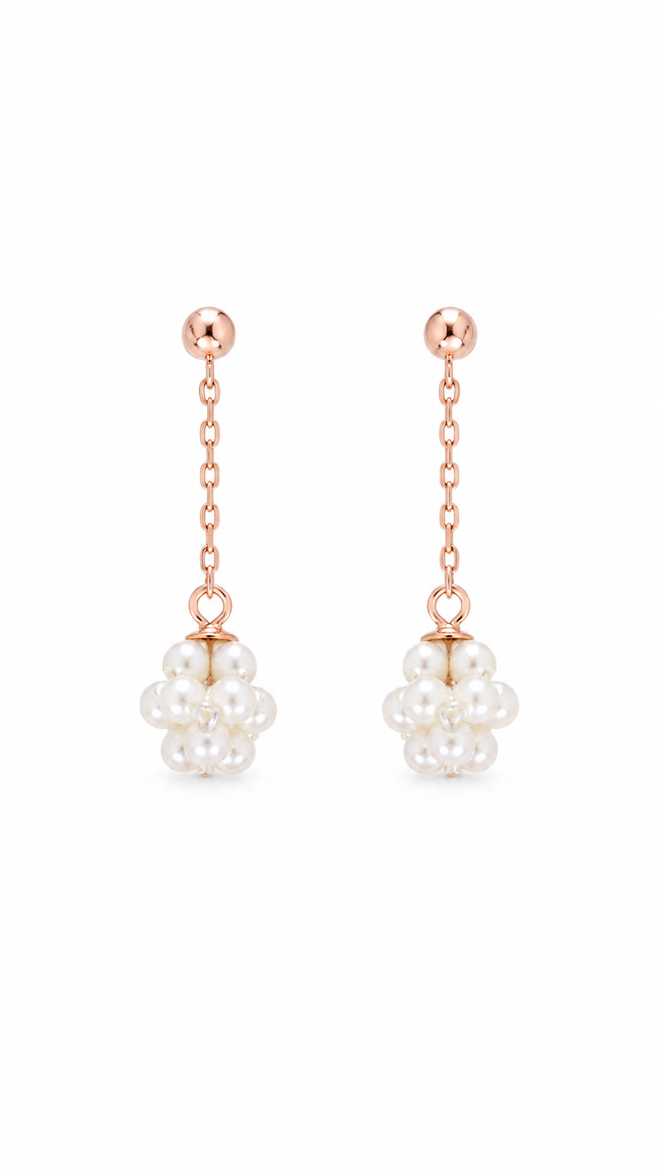 Elegant Rose Gold-Plated Pearl Cluster Chain Drop Earrings for Women