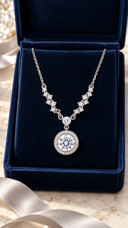 CZ Halo Round Pendant Necklace - Aaryahi Silver jewellery product photo