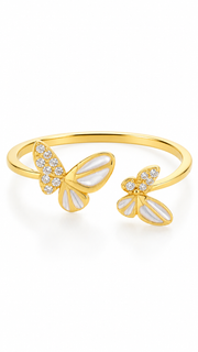Gold Mother of Pearl CZ Butterfly Adjustable Ring