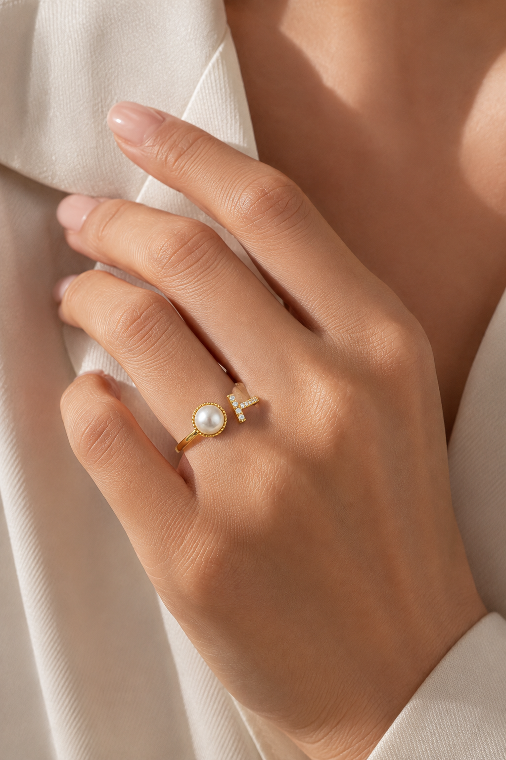 Pearl & Bar Open Adjustable Ring