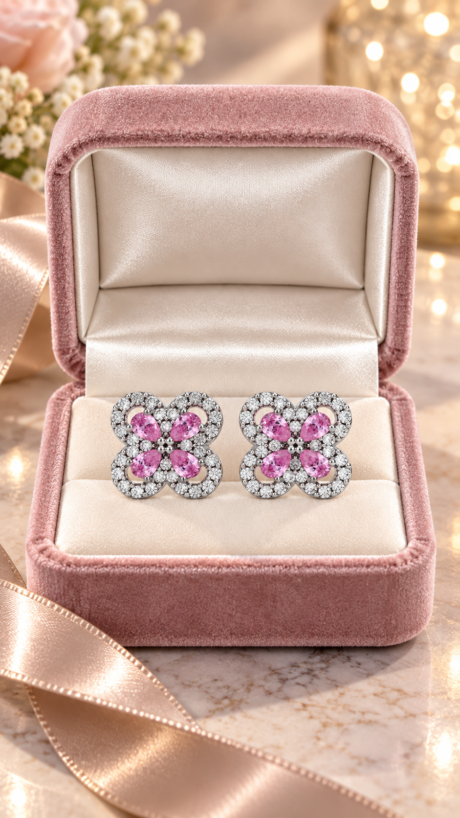 Silver Pink Earrings