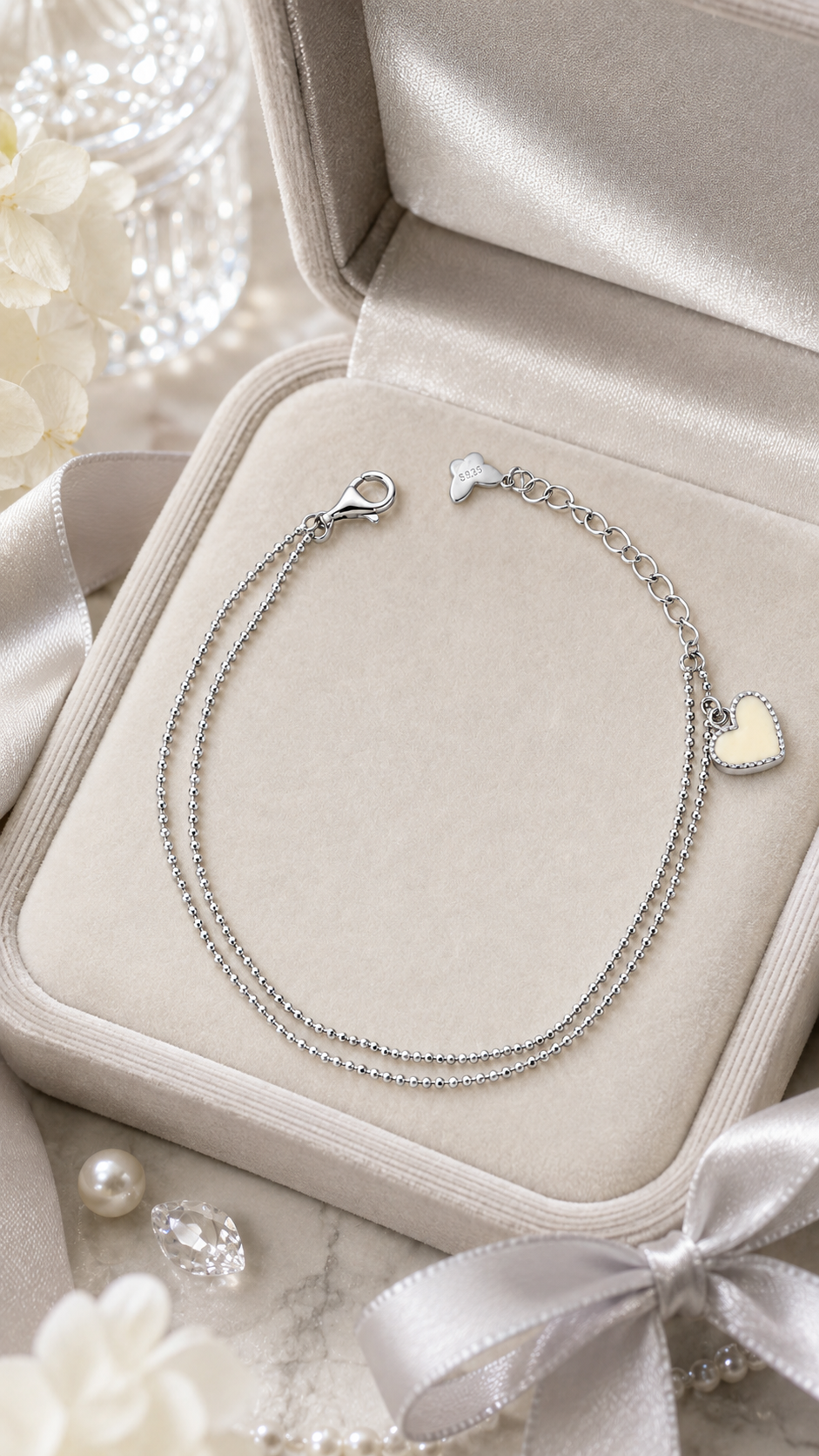 Double-Layer Chain Heart Charm Bracelet
