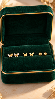 Butterfly & Ball Stud Earrings Set of 3 Pairsated - Aaryahi Silver jewellery product photo