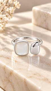 Silver Mother of Pearl Geometric Adjustable Ring