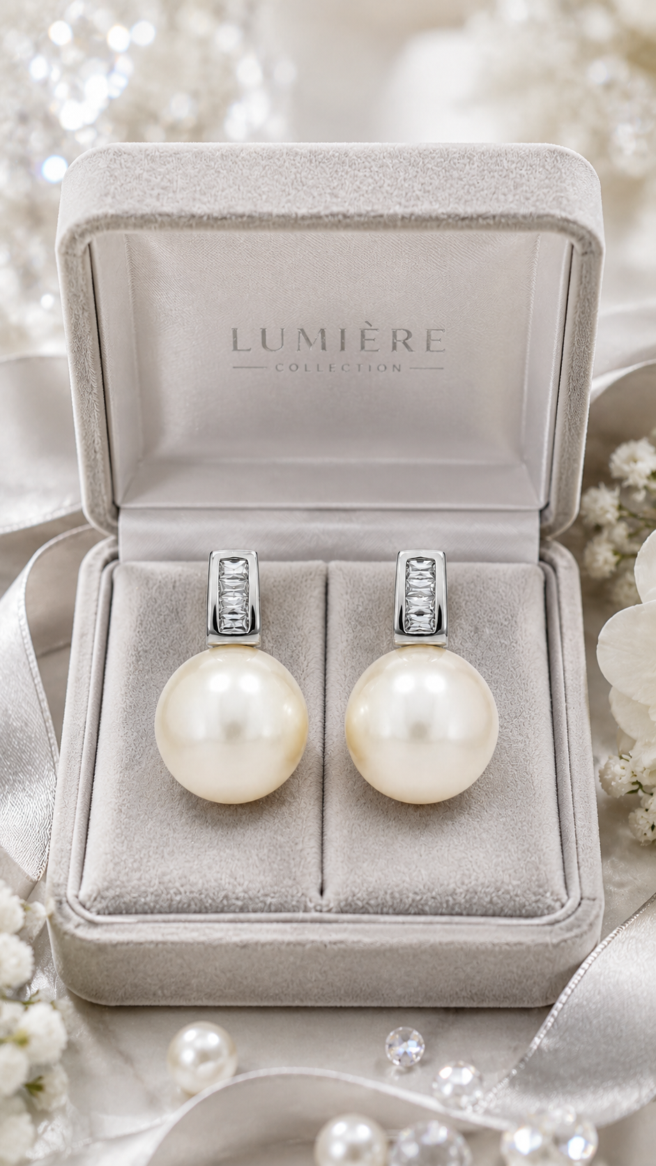 Silver Baguette CZ & Pearl Drop Stud Earrings for Women