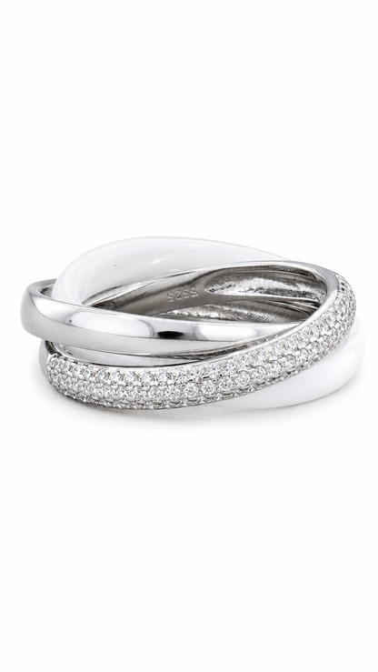 Triple Band White Ceramic Interlocking Ring