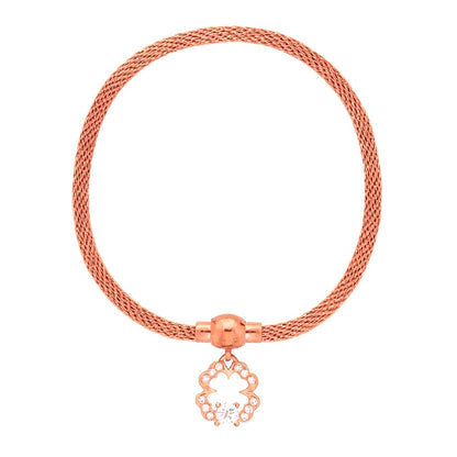 Rose Gold Mesh Bracelet with Floral Zircon Charm for Women