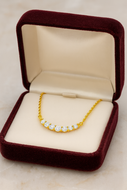 Gold Plated Zircon Necklace for Women Elegant Curve Pendant Chain for Daily and Festive Wear