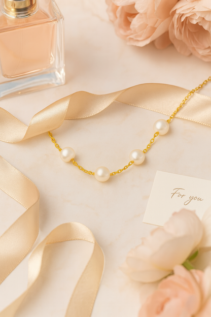 Gold Plated Pearl Chain Necklace for Women – Elegant Minimal Jewelry