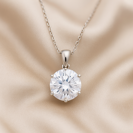 925 Silver Solitaire Pendant Necklace for Women – Classic Round Cut Sparkling CZ