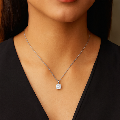 925 Silver Solitaire Pendant Necklace for Women – Classic Round Cut Sparkling CZ