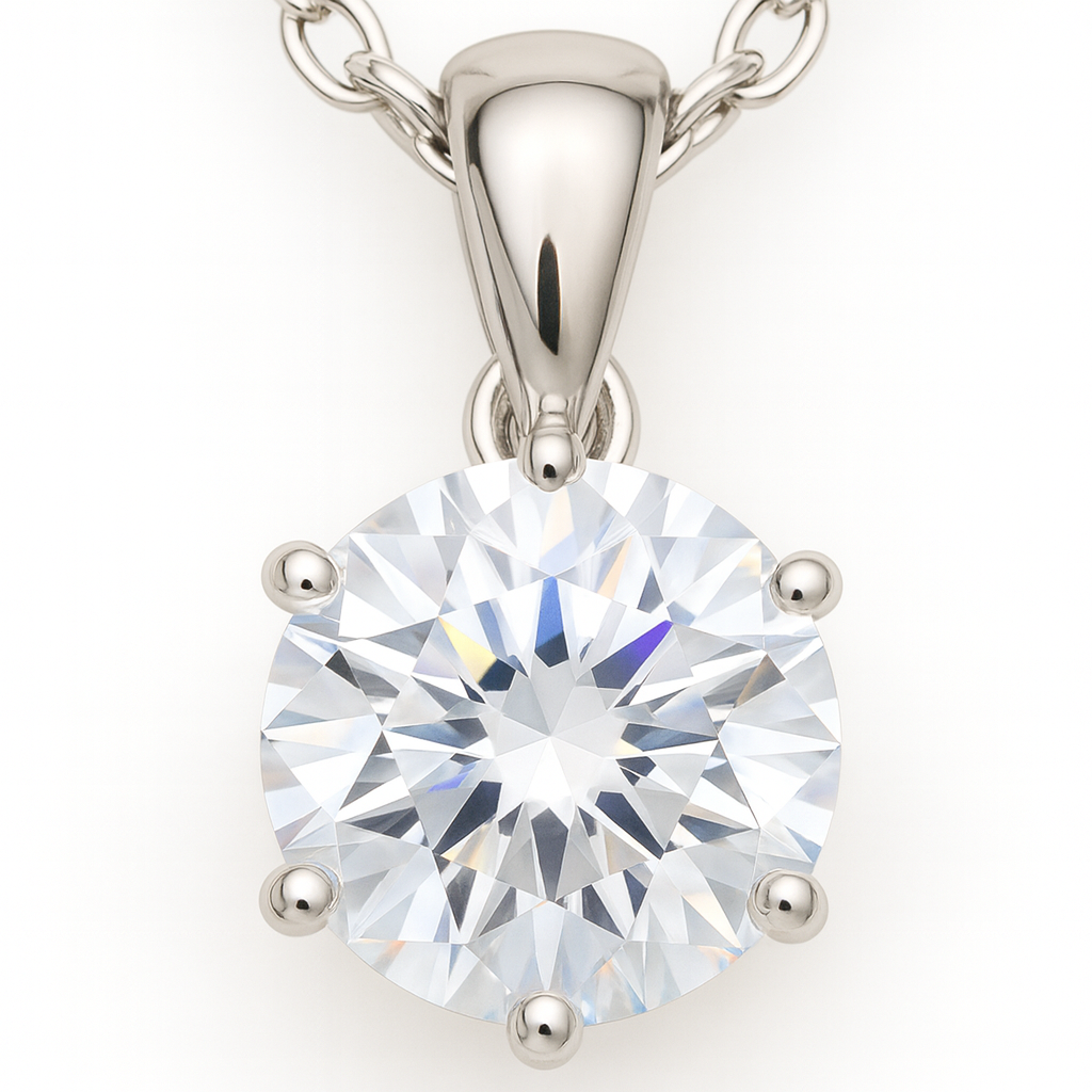 925 Silver Solitaire Pendant Necklace for Women – Classic Round Cut Sparkling CZ