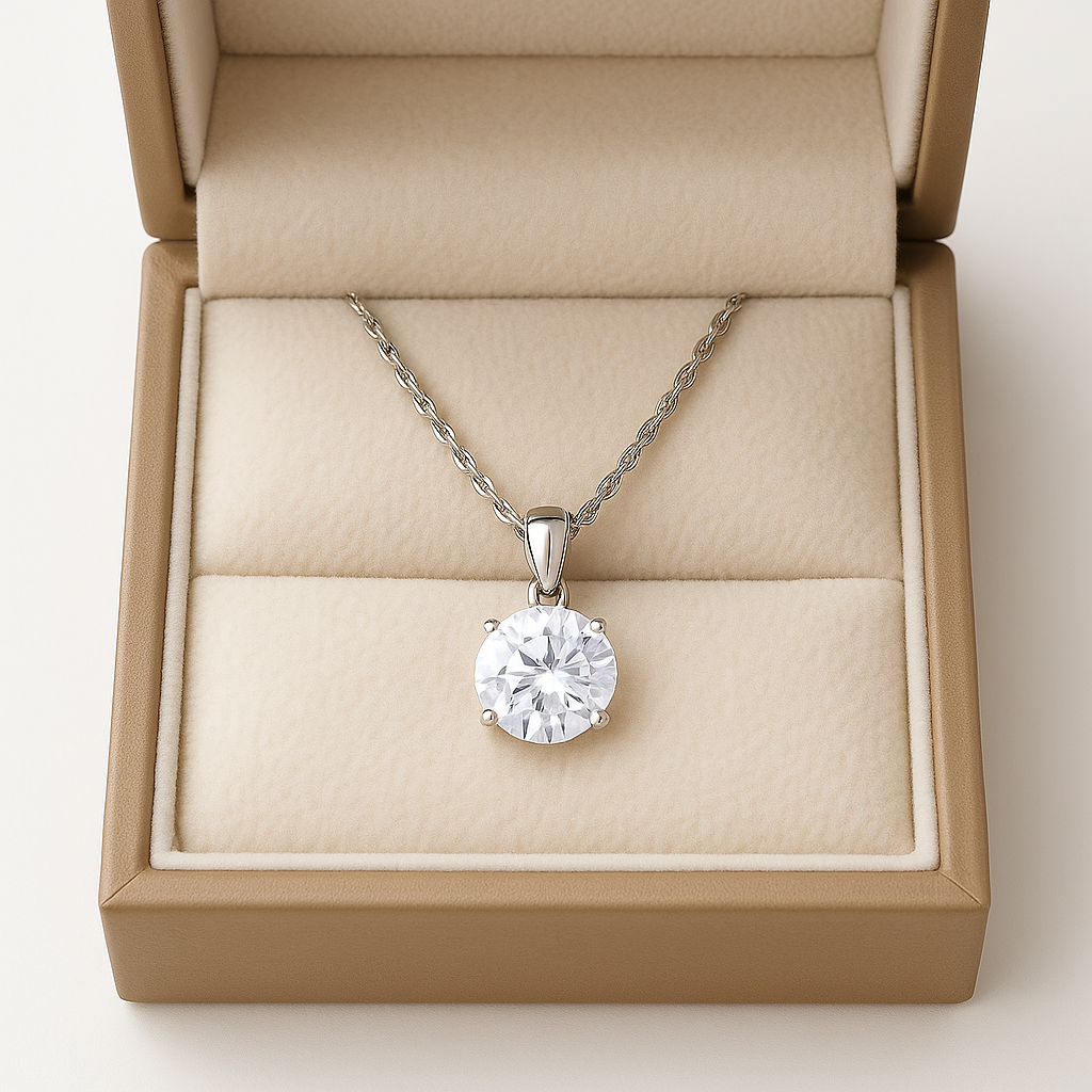 925 Silver Solitaire Pendant Necklace for Women – Classic Round Cut Sparkling CZ