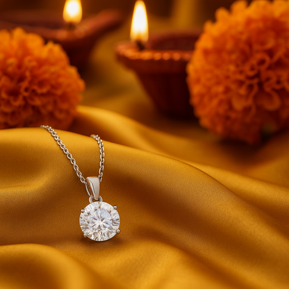 925 Silver Solitaire Pendant Necklace for Women – Classic Round Cut Sparkling CZ