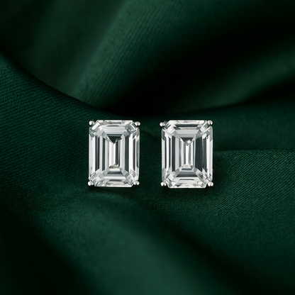 Emerald Cut Diamond-Look Stud Earrings for Women | Silver Plated CZ Earrings Daily Wear