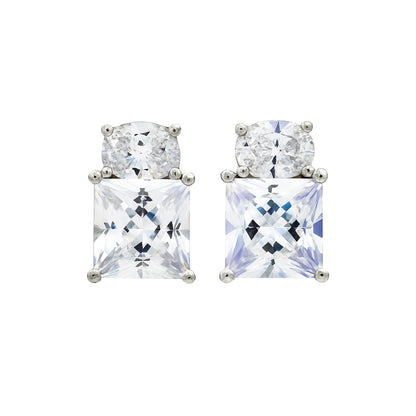 Elegant Two-Stone Princess Cut & Round Zircon Earrings for Women