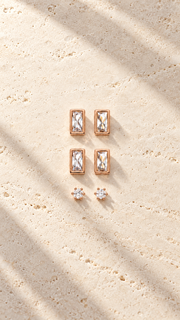 Baguette Round Solitaire Stud Earrings Set - Aaryahi Silver jewellery product photo