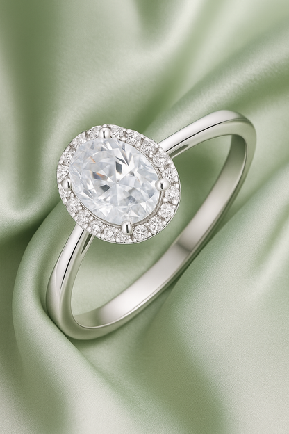 925 Silver Oval Halo Zircon Solitaire Ring for Women – Elegant Party & Daily Wear