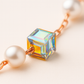 Silver Pearl & Crystal Cube Charm Bracelet for Women