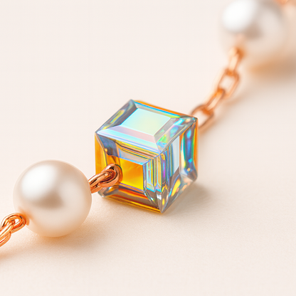 Silver Pearl & Crystal Cube Charm Bracelet for Women