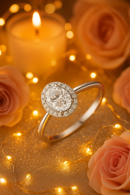 925 Silver Oval Halo Zircon Solitaire Ring for Women – Elegant Party & Daily Wear