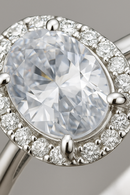 925 Silver Oval Halo Zircon Solitaire Ring for Women – Elegant Party & Daily Wear