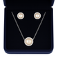 925 Silver Pearl Pendant Necklace & Earrings Set for Women – Elegant Halo CZ Design