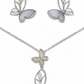 Elegant Silver Mother of Pearl Butterfly Pendant Necklace & Drop Earrings Jewelry Set