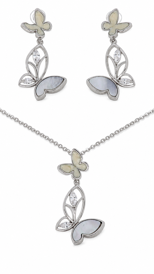 Butterfly Pendant Necklace & Earrings Set