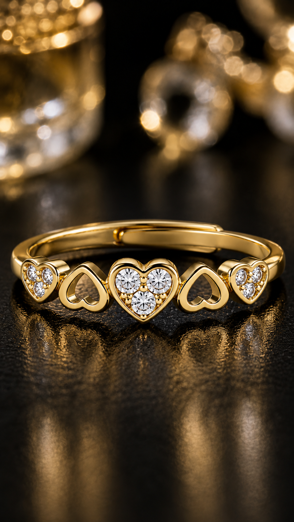 Elegant Gold Heart CZ Open Heart Adjustable Bangle Bracelet for Women